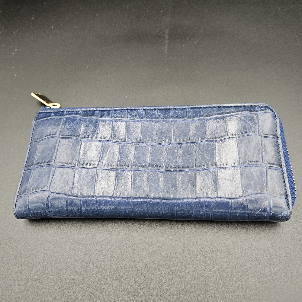 Furla Babylon Zip-Around Long Wallet - Blue Croc Embossed Leather